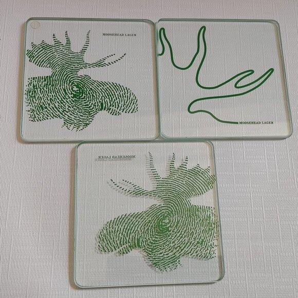 RARE Glass Moosehead Lager Coasters Green and glass Moosehead Beer Lot o… - Picture 1 of 3